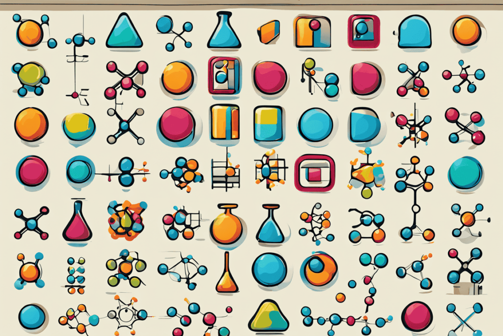 Uno schema di sostanze e strutture chimiche differenti.