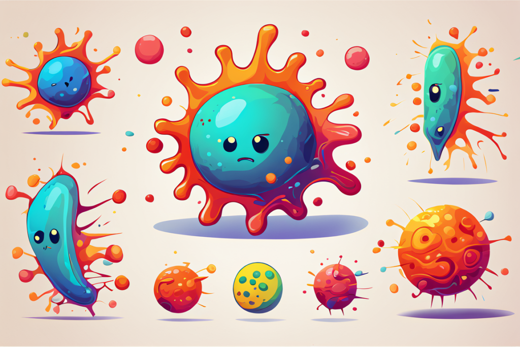 Diverse cellule, di diverse dimensioni e forme (circolari e lunghe) con delle facce.